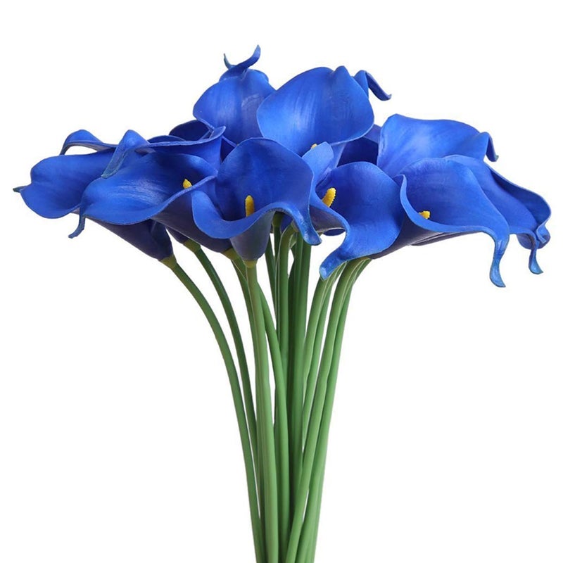 Faylapa 20 Pcs Artificial Calla Lily Real Touch Flowes Fake Flowers Wedding Bouquets Home Floral Decorations (Royal Blue) - Image 1