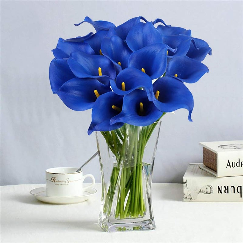 Faylapa 20 Pcs Artificial Calla Lily Real Touch Flowes Fake Flowers Wedding Bouquets Home Floral Decorations (Royal Blue) - Image 3