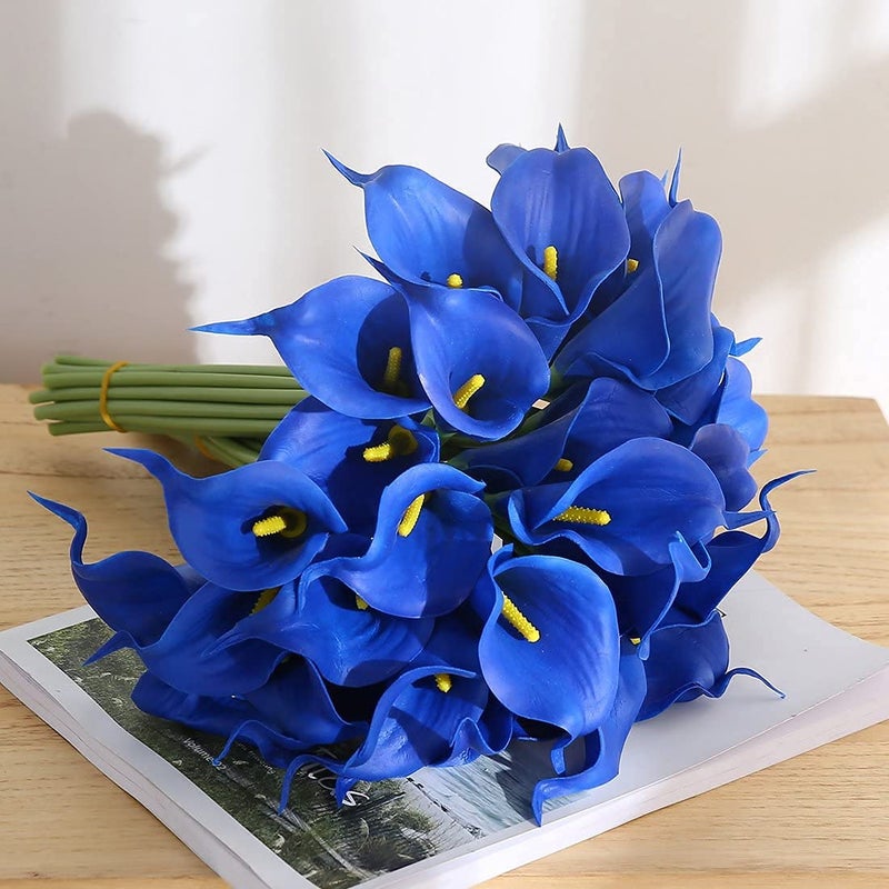 Faylapa 20 Pcs Artificial Calla Lily Real Touch Flowes Fake Flowers Wedding Bouquets Home Floral Decorations (Royal Blue) - Image 2