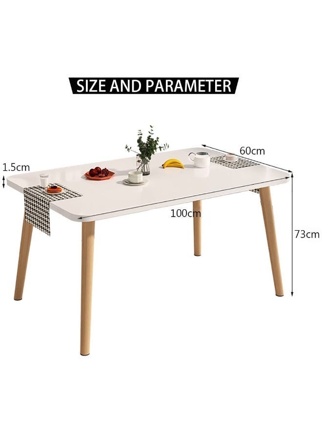 Modern Rectangular Dining Table, Dinner Table for 4, Dining Room Table, Kitchen Table, White MDF Top with Natural Wood Legs, Contemporary Scandinavian Style, 100x60x73cm - Image 2