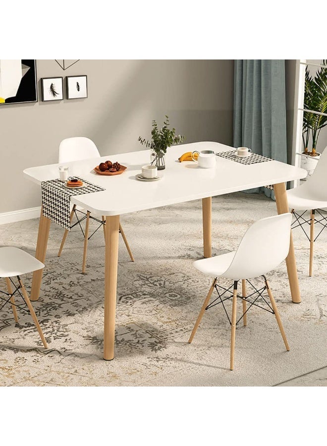Modern Rectangular Dining Table, Dinner Table for 4, Dining Room Table, Kitchen Table, White MDF Top with Natural Wood Legs, Contemporary Scandinavian Style, 100x60x73cm - Image 1