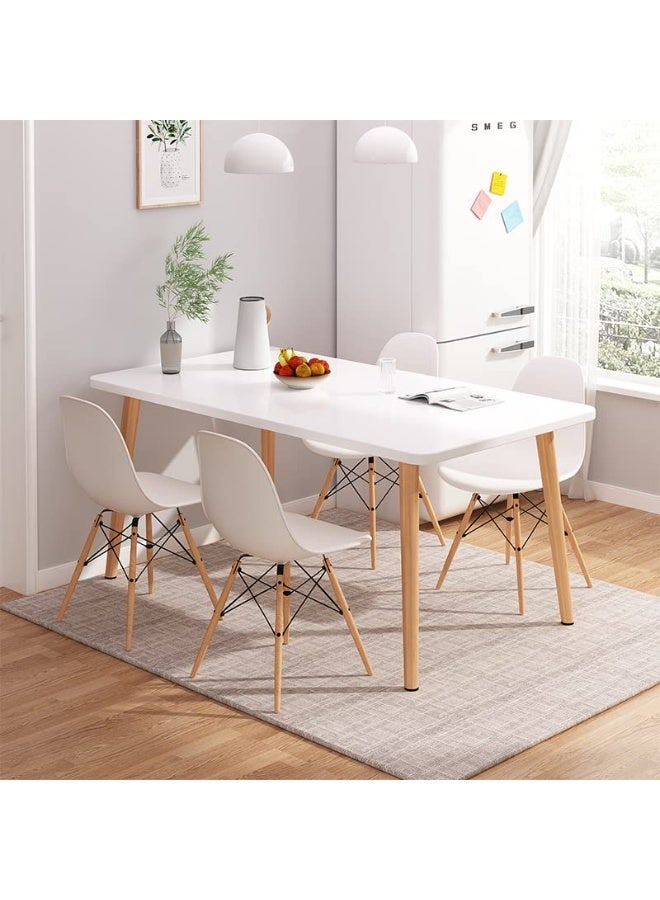 Modern Rectangular Dining Table, Dinner Table for 4, Dining Room Table, Kitchen Table, White MDF Top with Natural Wood Legs, Contemporary Scandinavian Style, 100x60x73cm - Image 4