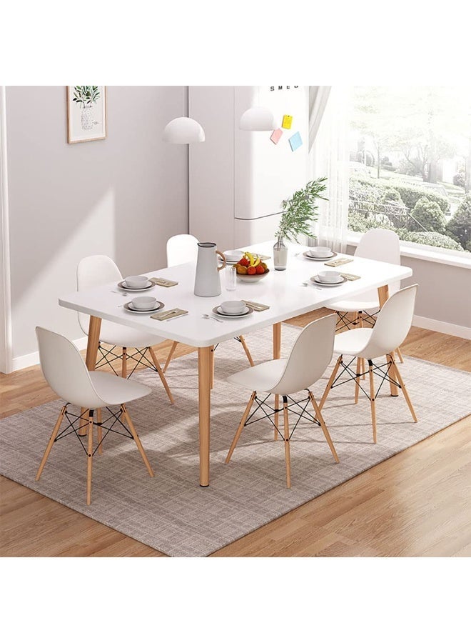 Modern Rectangular Dining Table, Dinner Table for 4, Dining Room Table, Kitchen Table, White MDF Top with Natural Wood Legs, Contemporary Scandinavian Style, 100x60x73cm - Image 5