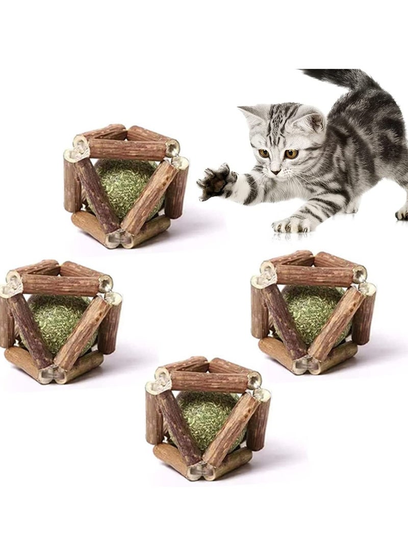 4 Pcs Cat Toy Mint Ball,Teeth Grinding Chew Catnip Toys for Cat,Natural Wood Rolling Exquisite Ball, Chasing Toy Supplies,Increasing Appetite and Cleaning the Mouth,Pet Teeth Cleaning Toy - Image 1