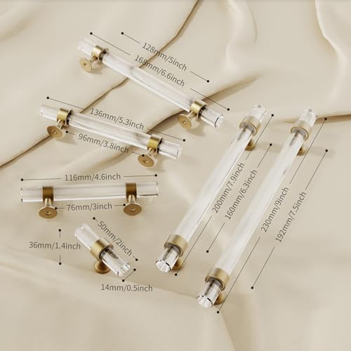 CEYMIO 160mm Cabinet Handles Kitchen Cabinets Drawer 6 Pack Champagne Bronze Crystal Pulls Solid Base Closet Cupboard Dresser Drawers Hardware Handles Bathroom Bedroom Pull Glass Clear Handle - Image 3
