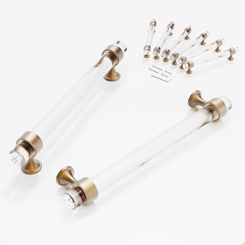 CEYMIO 160mm Cabinet Handles Kitchen Cabinets Drawer 6 Pack Champagne Bronze Crystal Pulls Solid Base Closet Cupboard Dresser Drawers Hardware Handles Bathroom Bedroom Pull Glass Clear Handle - Image 1