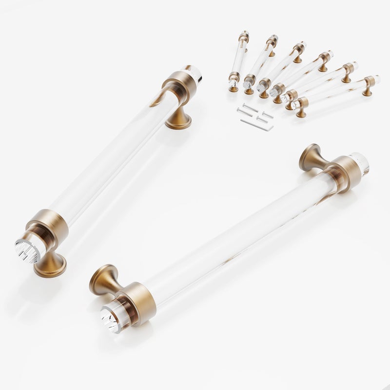 CEYMIO 160mm Cabinet Handles Kitchen Cabinets Drawer 6 Pack Champagne Bronze Crystal Pulls Solid Base Closet Cupboard Dresser Drawers Hardware Handles Bathroom Bedroom Pull Glass Clear Handle - Image 2