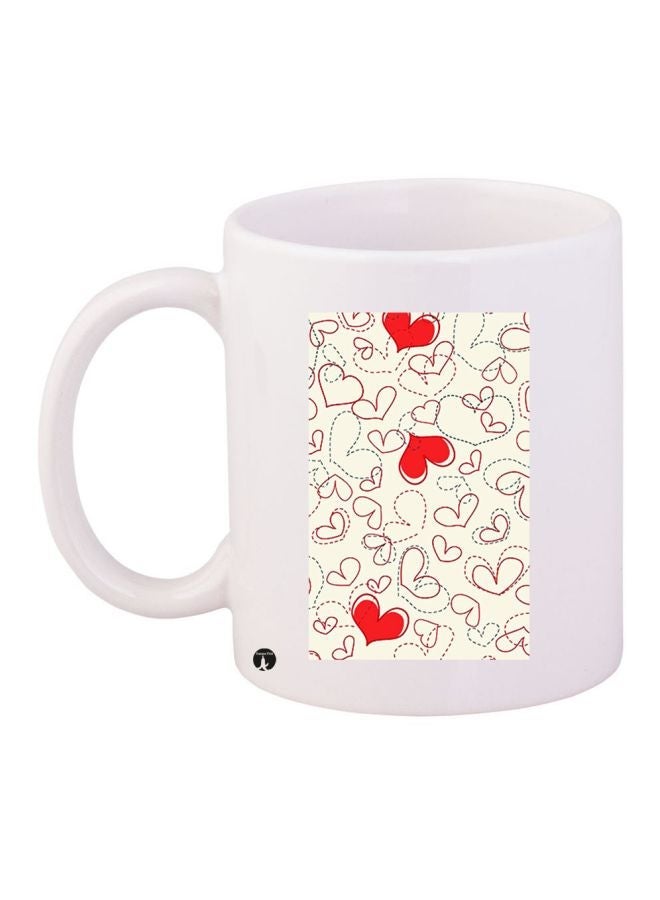Heart Printed Coffee Mug White/Beige/Red 11ounce