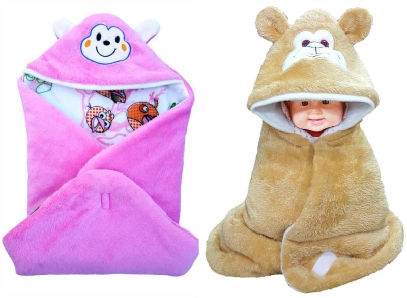 BRANDONN Fashions Gift Pack Combo of 2 New Born Baby All Season Use 3 in 1 Baby Wrapper OR Blanket Cum Sleeping Bag Cum Beeding(0-4months)(Pink&Beige) - Image 1