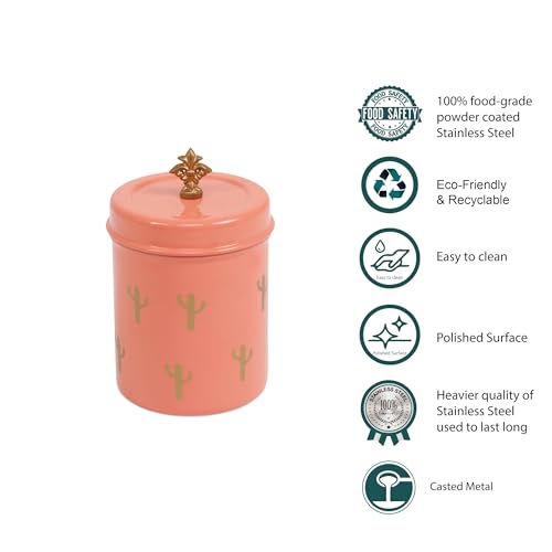 Elan Stainless Steel Food Storage Canister,Cookies Box,Kitchen Staples Storage Jar, Cactus Print -Peach - Image 3