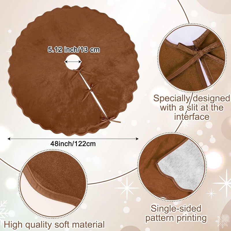 RoundFunny Brown Christmas Tree Skirt 48 Inches Neutral Velvet Christmas Tree Skirts Modern Scalloped Edge Xmas Decorations Minimalist Mat for Home Indoor Outdoor Holiday Party Decor - Image 3