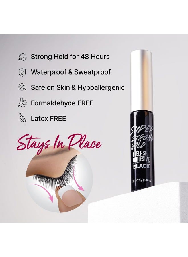 KISS Super Strong Hold Eyelash Adhesive, Waterproof, 48-Hour Long-Lasting Lash Glue, Latex-Free, Hypoallergenic, Quick-Drying with Brush-On Applicator for Strip Lashes (Black, 6 Pack)  - Image 2
