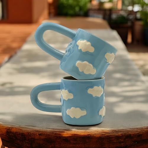 BACKKSPACE RETAIL Handcrafted Ceramic Blue Cloud Mug with Long Handle | Cloud Design | Perfect Addition to Any Coffee or Tea Lover's Collection | Microwave, Dishwasher and Food Safe | 250ml - Image 1
