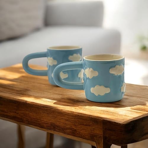 BACKKSPACE RETAIL Handcrafted Ceramic Blue Cloud Mug with Long Handle | Cloud Design | Perfect Addition to Any Coffee or Tea Lover's Collection | Microwave, Dishwasher and Food Safe | 250ml - Image 2