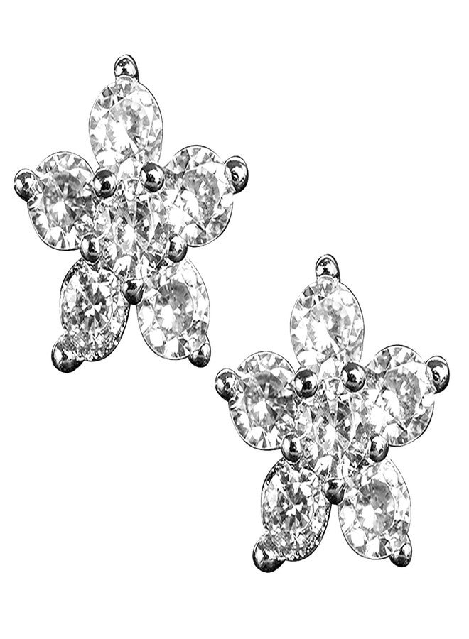 Peora American Diamond Studded Silver Plated Stud Earrings Fashion Wear Stylish Jewellery Gift for Girls & Women (PX8E138) - Image 1