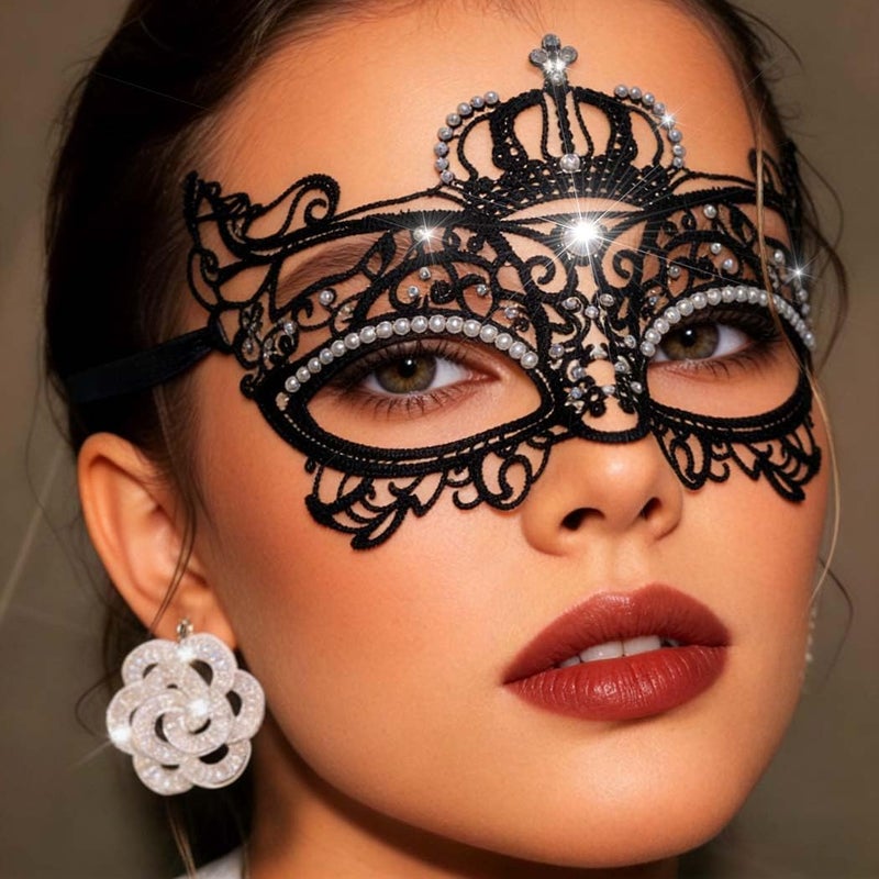 Yalice Rhinestone Masquerade Lace Masks for Women Sparkle Half Eye Mask for Costume Party (Style-E) - Image 1