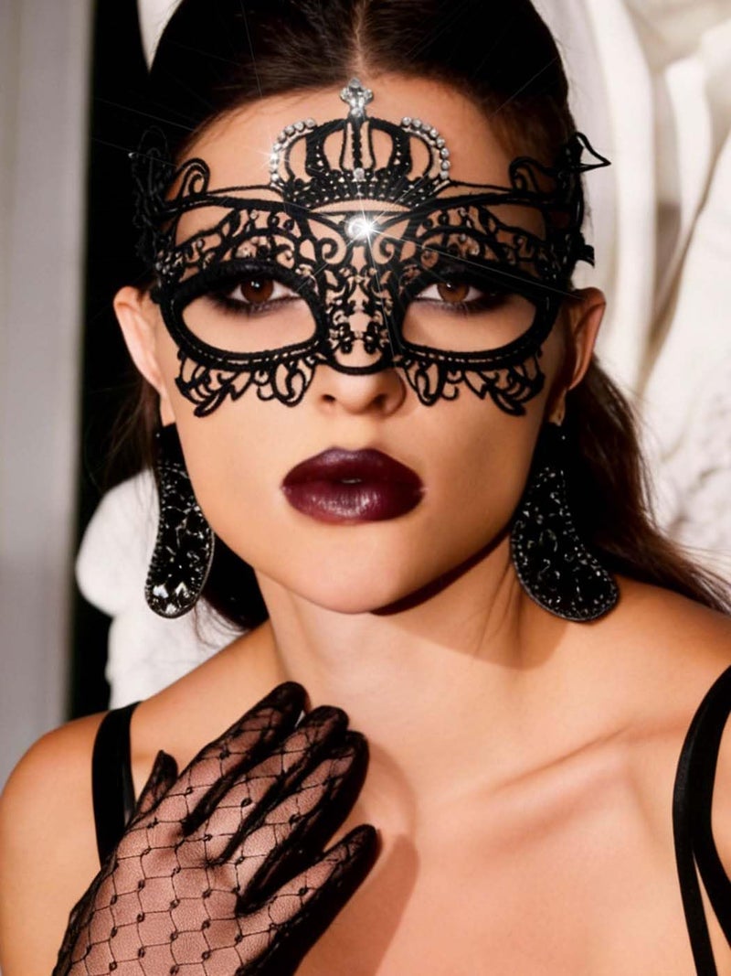 Yalice Rhinestone Masquerade Lace Masks for Women Sparkle Half Eye Mask for Costume Party (Style-E) - Image 3