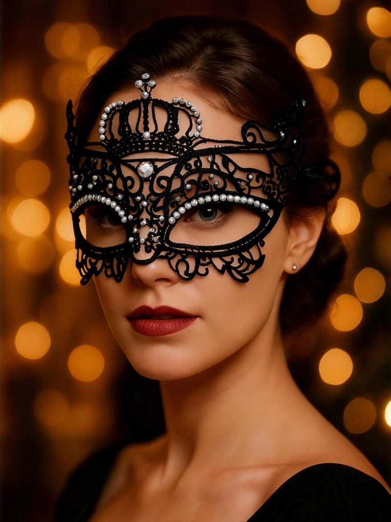 Yalice Rhinestone Masquerade Lace Masks for Women Sparkle Half Eye Mask for Costume Party (Style-E) - Image 5