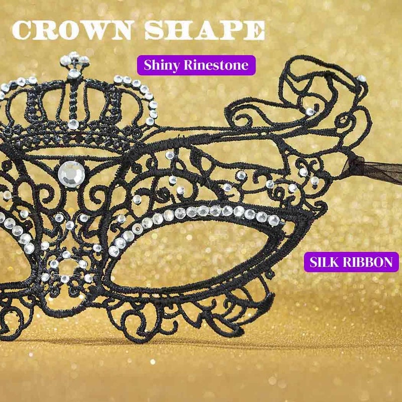 Yalice Rhinestone Masquerade Lace Masks for Women Sparkle Half Eye Mask for Costume Party (Style-E) - Image 4