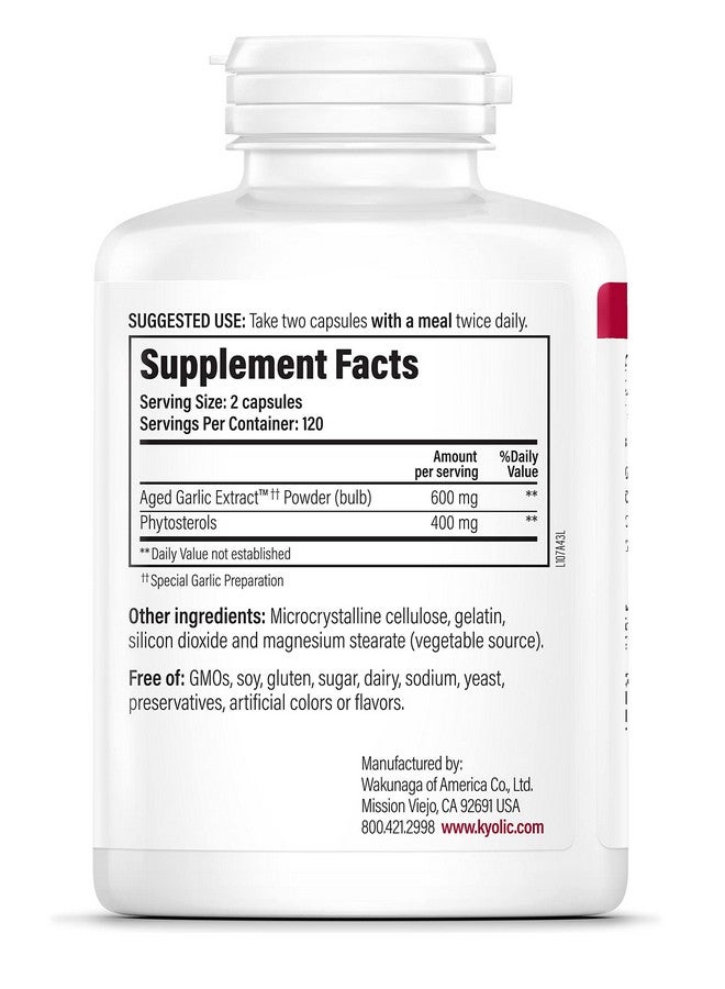 Kyolic Aged Garlic Extract Formula 107, Phytosterols for Cholesterol Support, 240 Capsules (Packaging May Vary) - Image 3