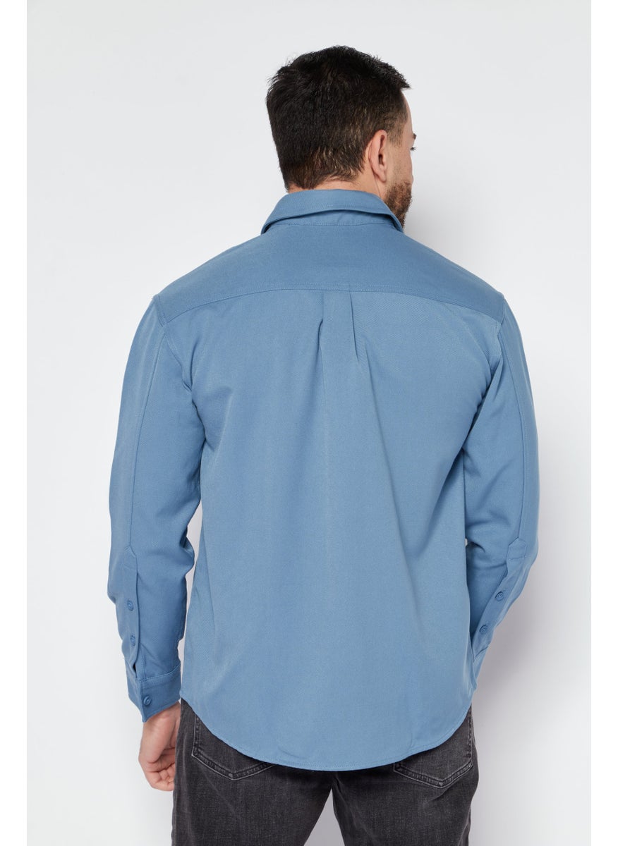 Selected Homme Men Regular Fit Textured Long Sleeves Casual Shirt, Blue  - Image 4