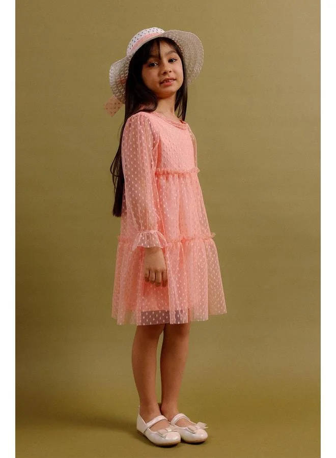 Perendi Girl's Tulle Dress with Hat – Special Occasion Outfit.