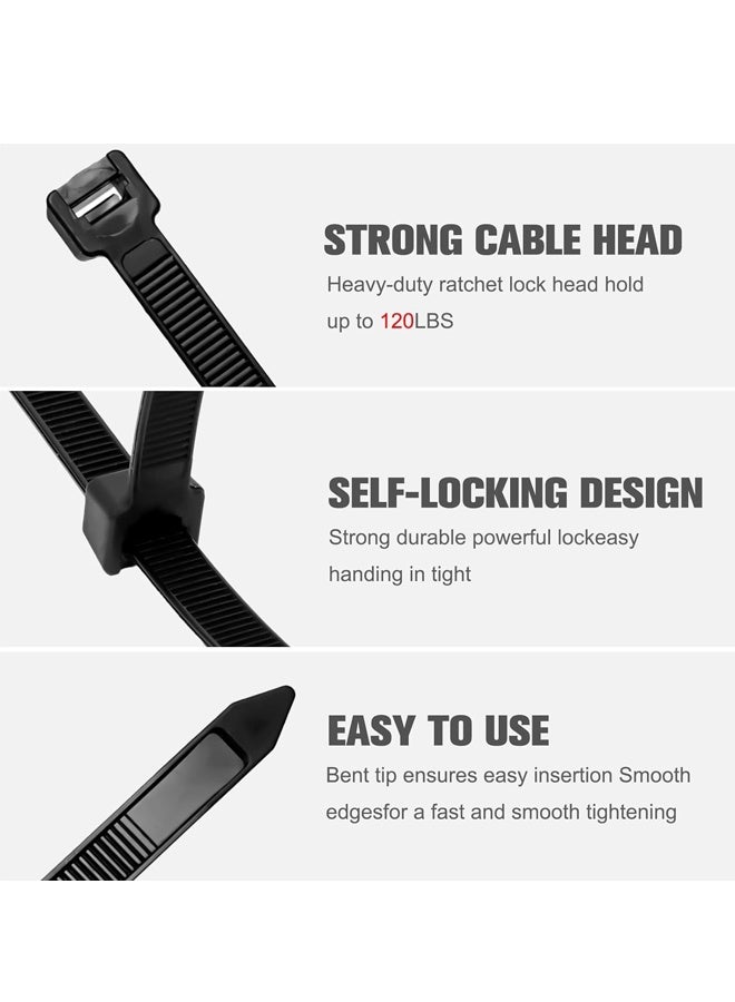 100 Pcs Self Locking Cable Ties, 300 x 4.8 mm 12" inch Black Heat Resistant Cable Zip Ties | Self-Locking Cable Organizer | Anti - Slip Wire Organizer | For Indoor & Outdoor Use - Image 3