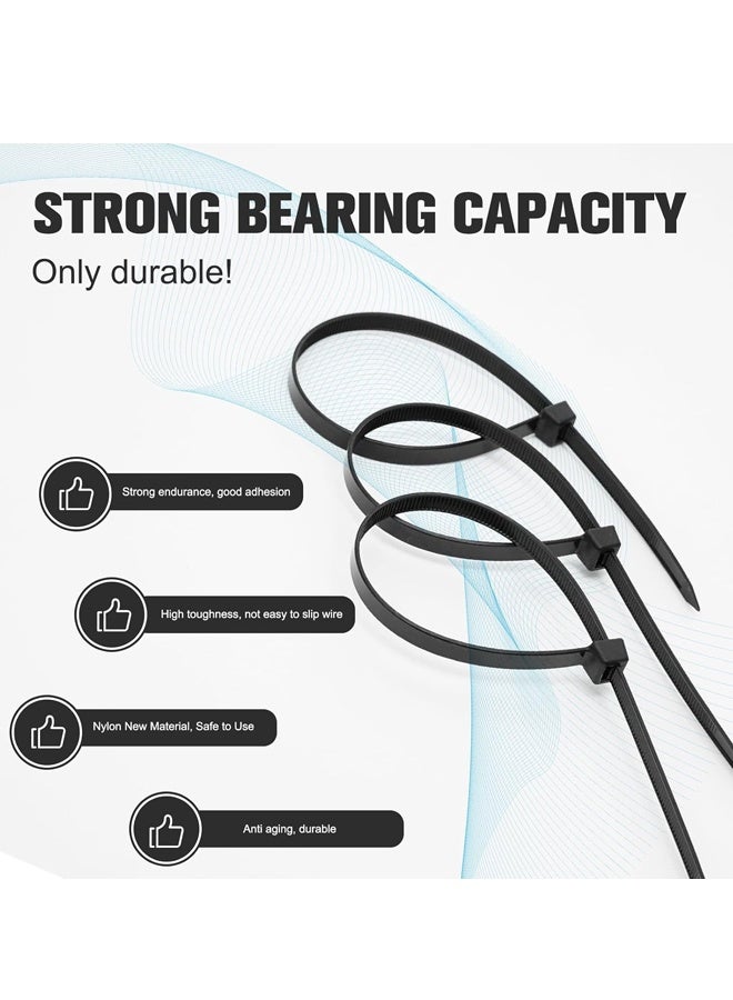 100 Pcs Self Locking Cable Ties, 300 x 4.8 mm 12" inch Black Heat Resistant Cable Zip Ties | Self-Locking Cable Organizer | Anti - Slip Wire Organizer | For Indoor & Outdoor Use - Image 2