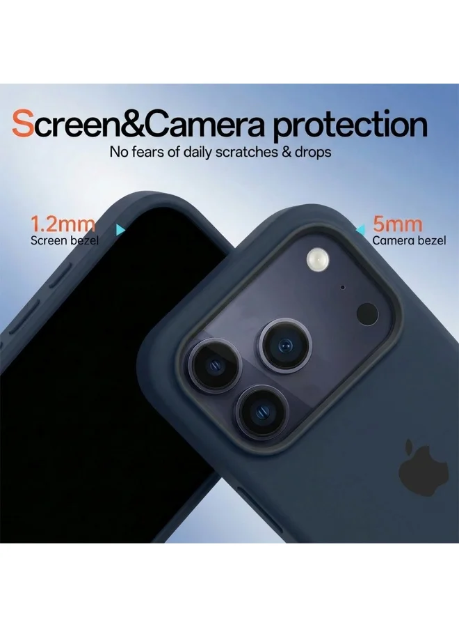 موبكوس جراب Mobcos iPhone 17 Pro الفاخر المصنوع من السيليكون، بشعار أزرق داكن، مزود بشحن لاسلكي مغناطيسي | ملمس ناعم كالحرير | حماية مقاومة للصدمات بمعايير عسكرية | توافق مغناطيسي قوي | غطاء أنيق ونحيف