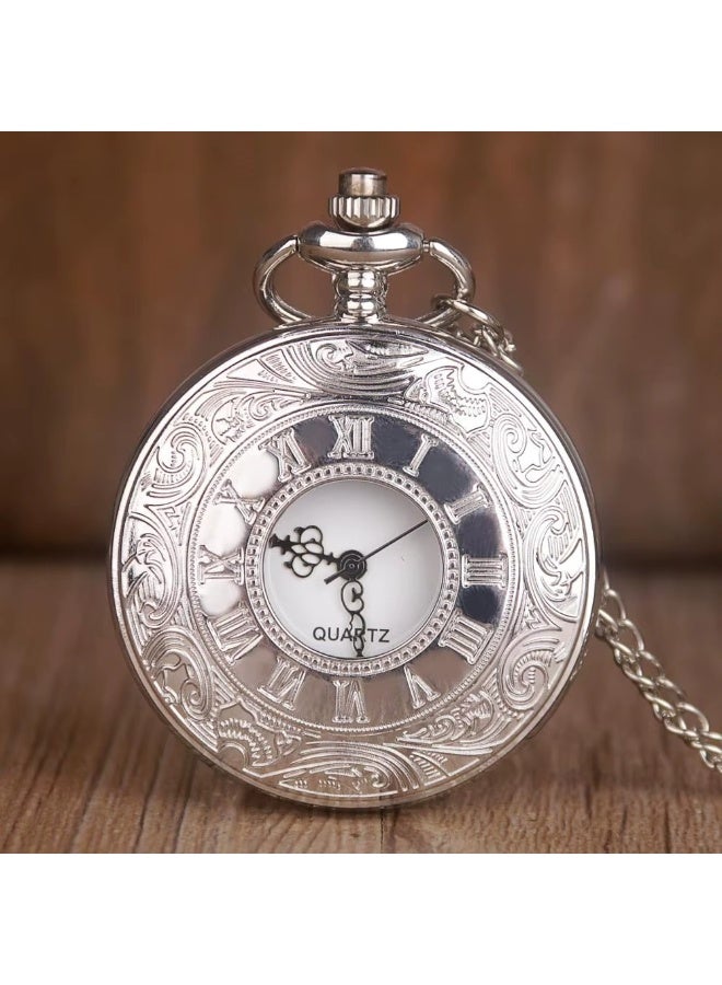 Men's Vintage Pocket Watch Silver Chain Retro Pendant Clock Arabic Numerals Dial TimepieceMen's Vintage Automatic Mechanical Pocket Watch Silver Fob Chain Retro Pendant Clock Arabic Numerals Dial Timepiece - Image 1