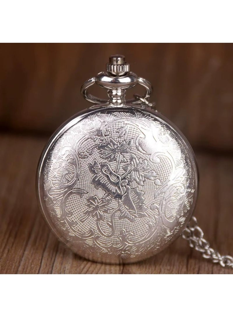 Men's Vintage Pocket Watch Silver Chain Retro Pendant Clock Arabic Numerals Dial TimepieceMen's Vintage Automatic Mechanical Pocket Watch Silver Fob Chain Retro Pendant Clock Arabic Numerals Dial Timepiece - Image 4