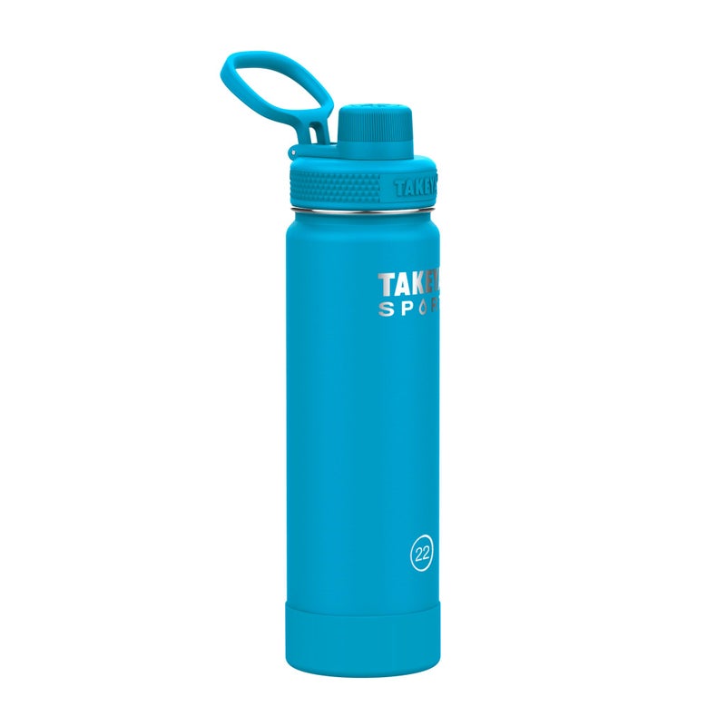 Takeya Sports Water Bottle with Spout Lid Bottle with Triple Stainless Steel Insulation Dishwasher Safe BPAFree Bottle with IceBlocking Spout Lid Removable Bumper 22 oz Champion Blue