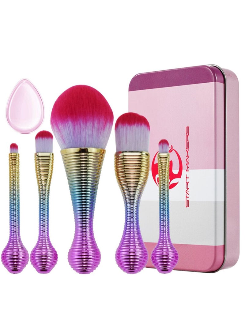 5-Piece Makeup Brush Set With Makeup Puff And Storage Box Multicolour - Image 1