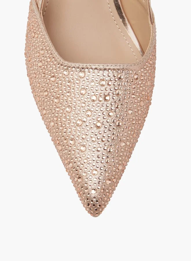 Flora Bella By Shoexpress Women Embellished Slingback Shoes with Flared Heels and Buckle Closure