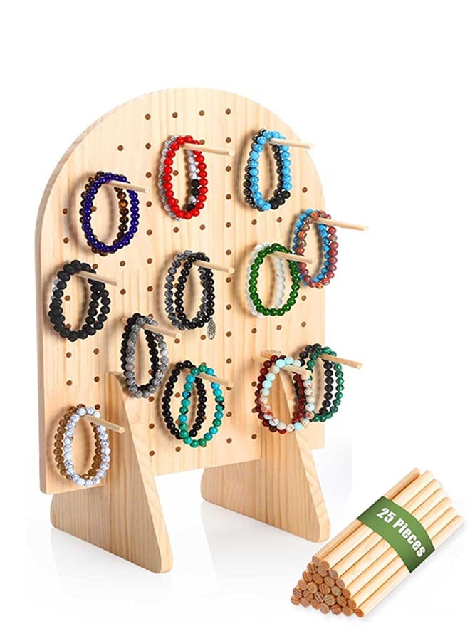 Arabest Wooden Pegboard Display Stand With 25 Pcs Wood Dowel Rods, Oval Pegboard Stand for Jewelry, Craft Shows, Keychain, Necklace, Selling, Vendor Events, Peg Board Accessories Rack Organizer, 15.75"x11.75" - Image 1
