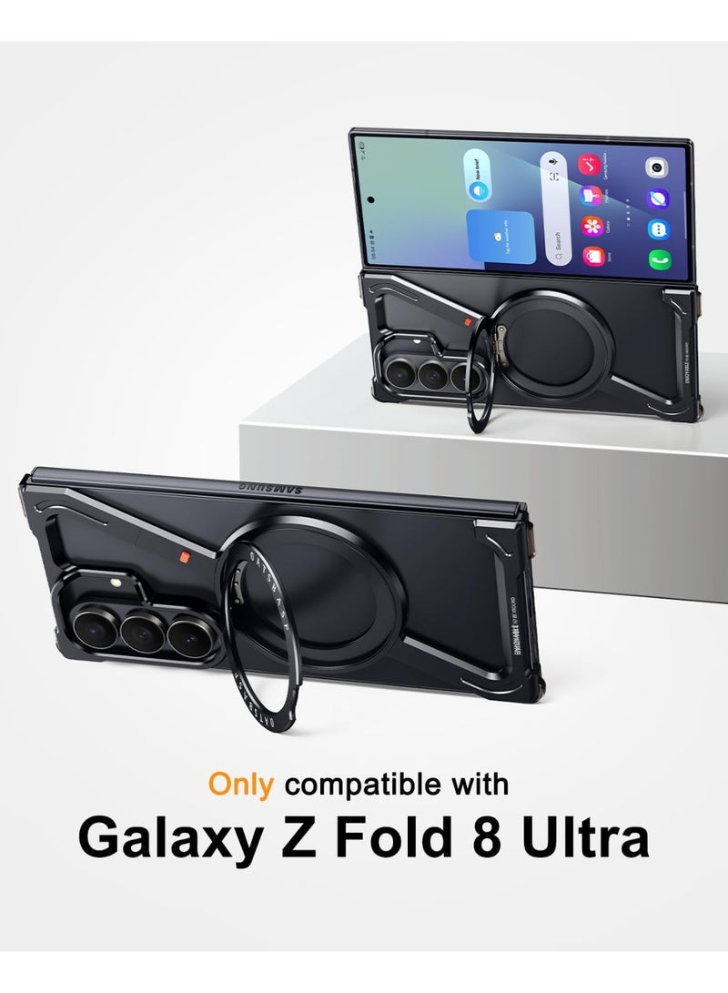 أوتس باسف جراب لهاتف Samsung Galaxy Z Fold 8 Ultra، إطار معدني من الألومنيوم بتصميم مفتوح (بدون إطار خلفي) مع مسند قابل للدوران بزاوية 360 درجة، لون أسود. - Image 2