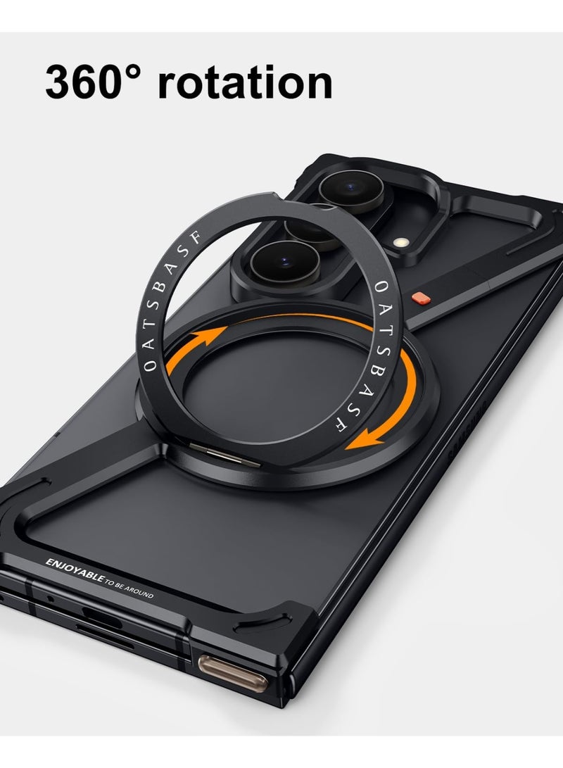 أوتس باسف جراب لهاتف Samsung Galaxy Z Fold 8 Ultra، إطار معدني من الألومنيوم بتصميم مفتوح (بدون إطار خلفي) مع مسند قابل للدوران بزاوية 360 درجة، لون أسود. - Image 4
