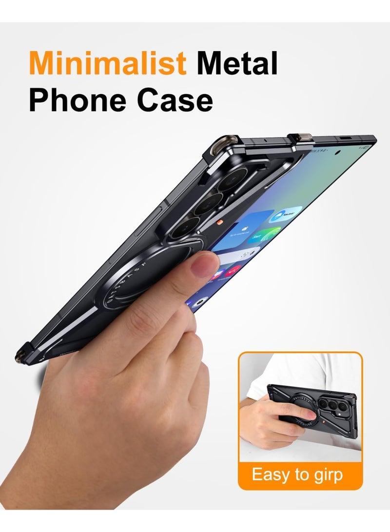 أوتس باسف جراب لهاتف Samsung Galaxy Z Fold 8 Ultra، إطار معدني من الألومنيوم بتصميم مفتوح (بدون إطار خلفي) مع مسند قابل للدوران بزاوية 360 درجة، لون أسود. - Image 5