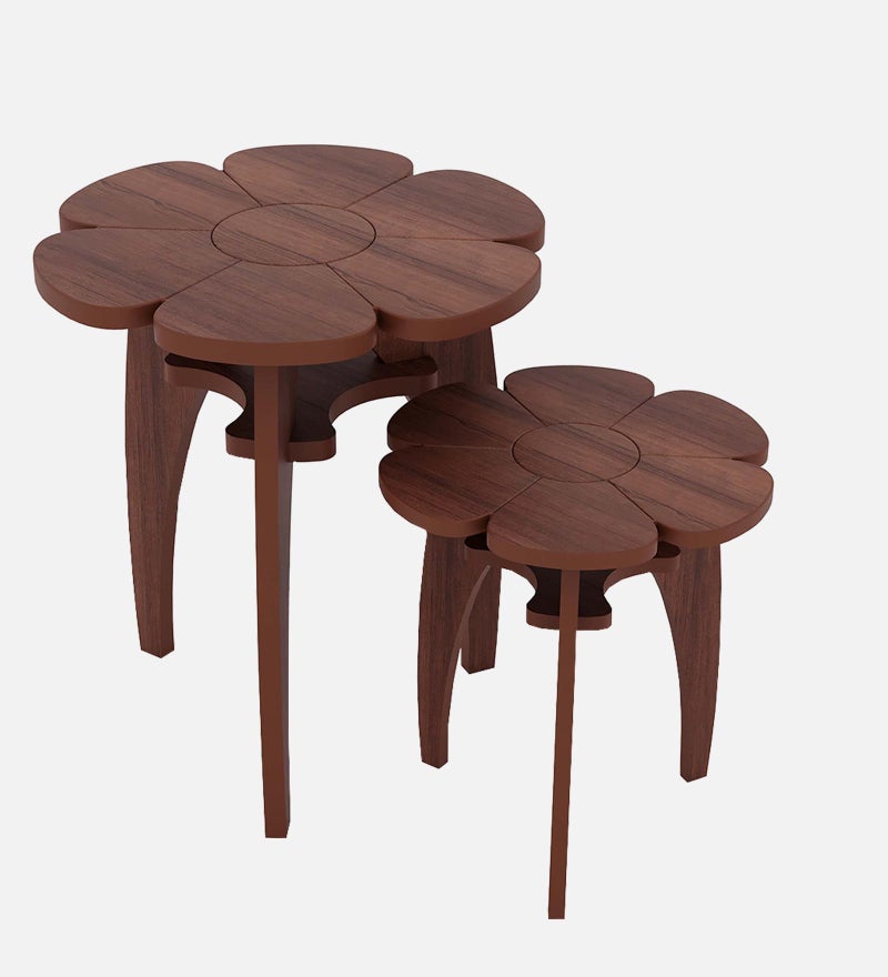 Raytrees Engineered Flower Shaped End Table for Living| Drawing Room | Wooden Peg Table | Corner Sofa Side Table with Magazine & Newspaper Storage | Walnut (Modern-P) (RT-K) - Image 3