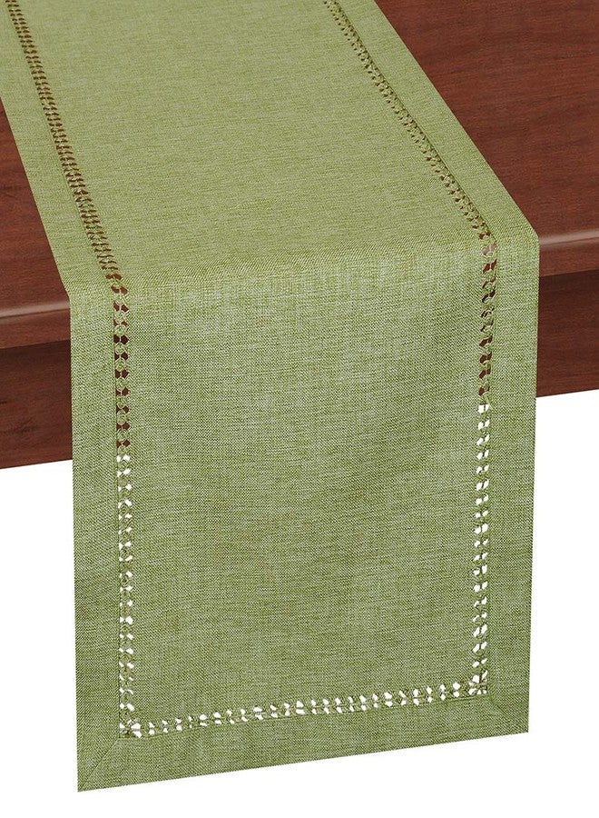 Grelucgo Handcrafted Solid Color Dining Table Runner, Double-Hemstitched (Sage Green, 14 x 72) - Image 1