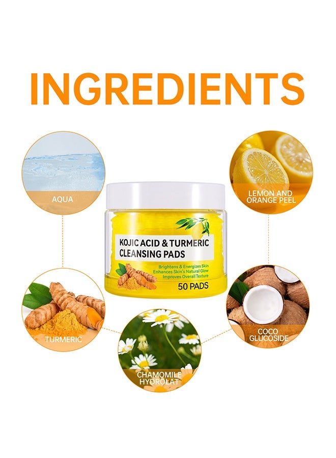 SHIFAKOU Kojic Acid & Turmeric Cleansing Pads for Dark Spots Turmeric Kojic Acid Cleansing Pads Helps Balance Skin Oil & Water Fade Spot Remove Excess Keratin Clean Oil Refines Pores - 50Pcs - Image 4