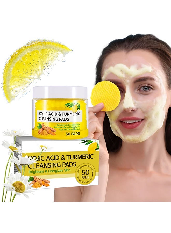 SHIFAKOU Kojic Acid & Turmeric Cleansing Pads for Dark Spots Turmeric Kojic Acid Cleansing Pads Helps Balance Skin Oil & Water Fade Spot Remove Excess Keratin Clean Oil Refines Pores - 50Pcs - Image 1