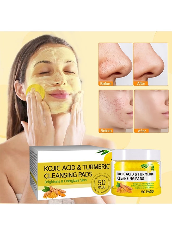 SHIFAKOU Kojic Acid & Turmeric Cleansing Pads for Dark Spots Turmeric Kojic Acid Cleansing Pads Helps Balance Skin Oil & Water Fade Spot Remove Excess Keratin Clean Oil Refines Pores - 50Pcs - Image 2