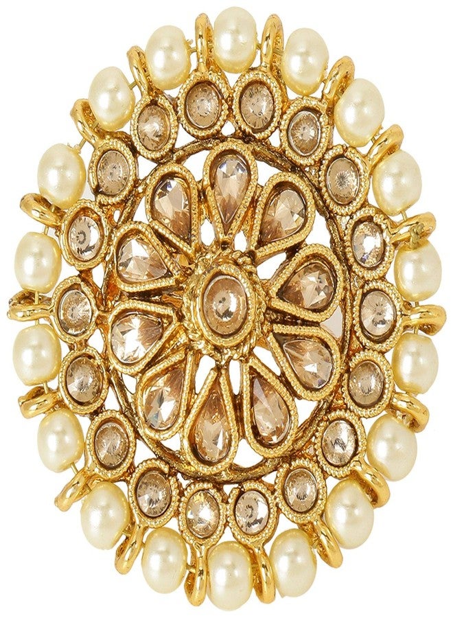 Efulgenz Indian Jewelry Rings Bollywood Rings Traditional Round Faux Pearl Crystal Kundan Adjustable Big Ring Finger Jewelry for Women - Image 1