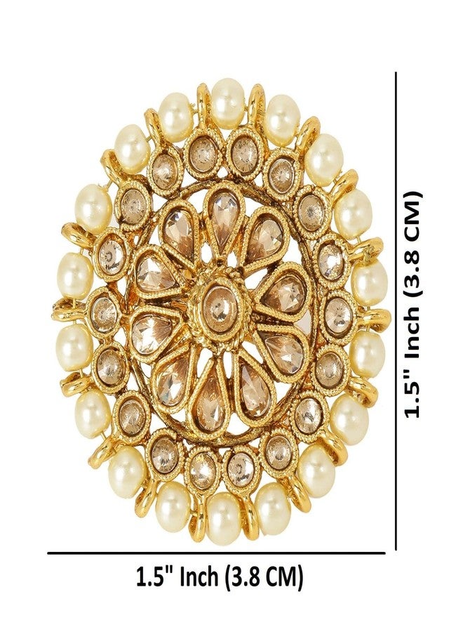 Efulgenz Indian Jewelry Rings Bollywood Rings Traditional Round Faux Pearl Crystal Kundan Adjustable Big Ring Finger Jewelry for Women - Image 4