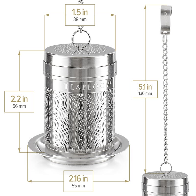 Teabloom Elegant Stainless Steel Loose Leaf Tea Infuser â€“ Tea Connoisseur's Choice for White, Green, Oolong, Black, and Herbal Teas â€“ Geometric Blossom Design â€“ Small Size - Image 5