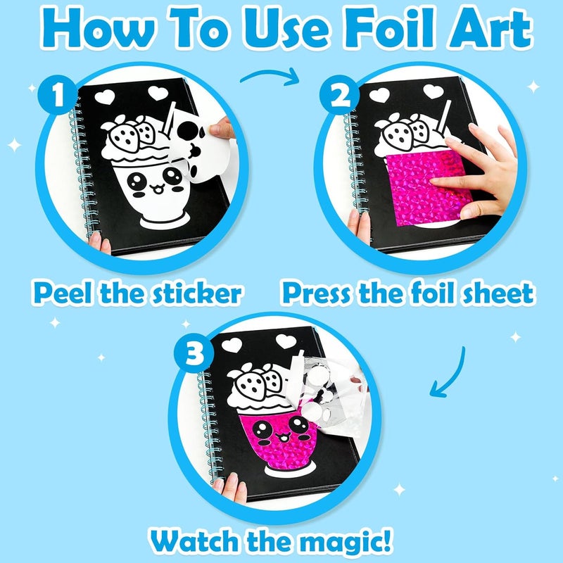 FUNNYB&G Foil Art Kit - Foil Crafts for Kids, Toys for Girls 4-10 Years Old, No Mess Travel Essentials, Kids Toys, Girls Gifts, Birthday Gift, Coloring Books for Kids - Image 4