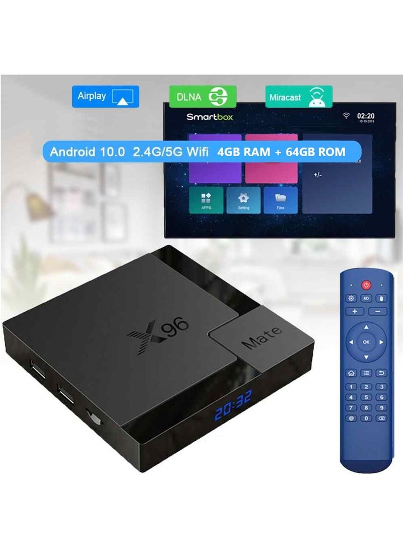 X96 - X96 Mate Smart TV Box, 4GB RAM + 64GB ROM, Android 10.0 TV Box, Allwinner H616 Quad Core ARM Cortex A53 CPU, Support Dual WiFi 2.4G/5G, 4K/UHD/3D Media Player, H.265 Ethernet 10/100M Set Top Box - Image 1