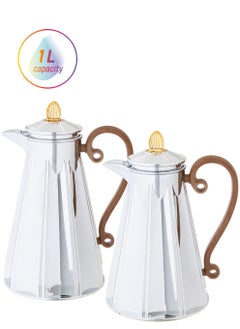 ALASKA Thermos Set Two Pieces for Tea and Coffee silver and gold with wood hand  - Image 1