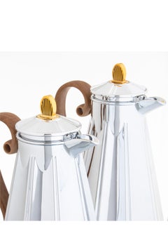 ALASKA Thermos Set Two Pieces for Tea and Coffee silver and gold with wood hand  - Image 2